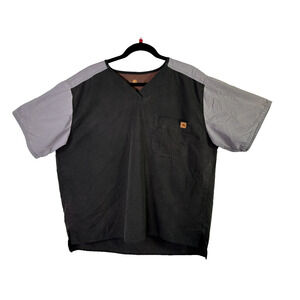 Carhartt Scrub Top XL Black/Gray V Neck Nurse Vet Medical Uniform Shirt RipStop